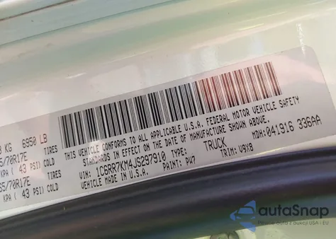 2018 Ram 1500 из США, поврежденный, VIN 1C6RR7KM4JS297910